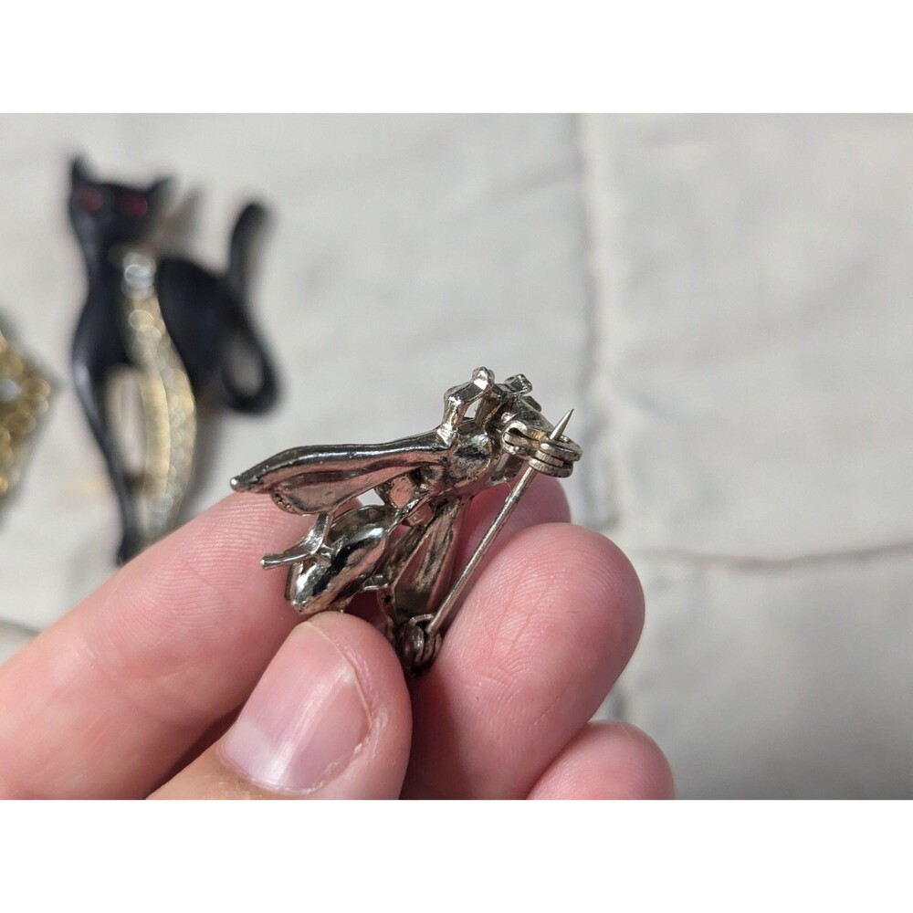 Lot Of 4 Vintage Pins Black Cat Fly Bee Leaf Cabochon Norway Sterling - Picture 10 of 16